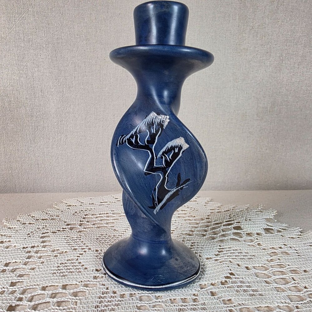 Hand-Carved African Soapstone Zebra Silhouette Decorative Candle Holder